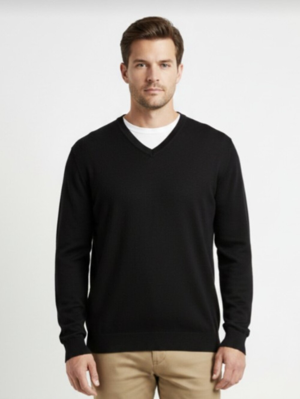 JOSEPH A. BANK! RICH BLACK 100% PIMA COTTON V-NECK PULLOVER SWEATER! SZ L